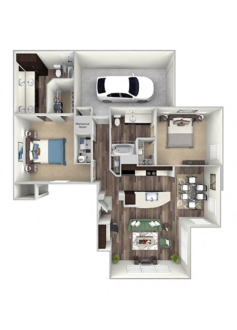 The Retreat at Cinco Ranch - B3 - 2 bed 2 bath 1 garage - 3D